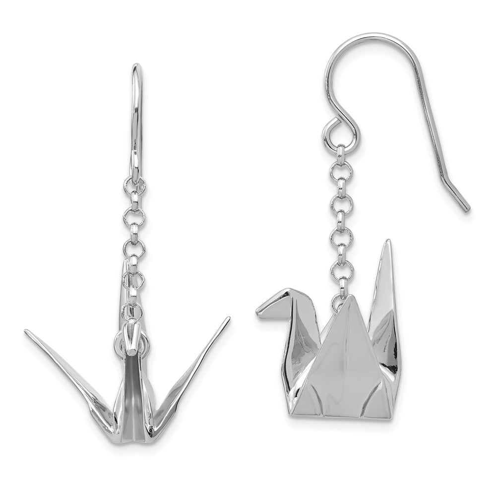 Quality Gold Sterling Silver Rhodium-plated Origami Crane Dangle Earrings