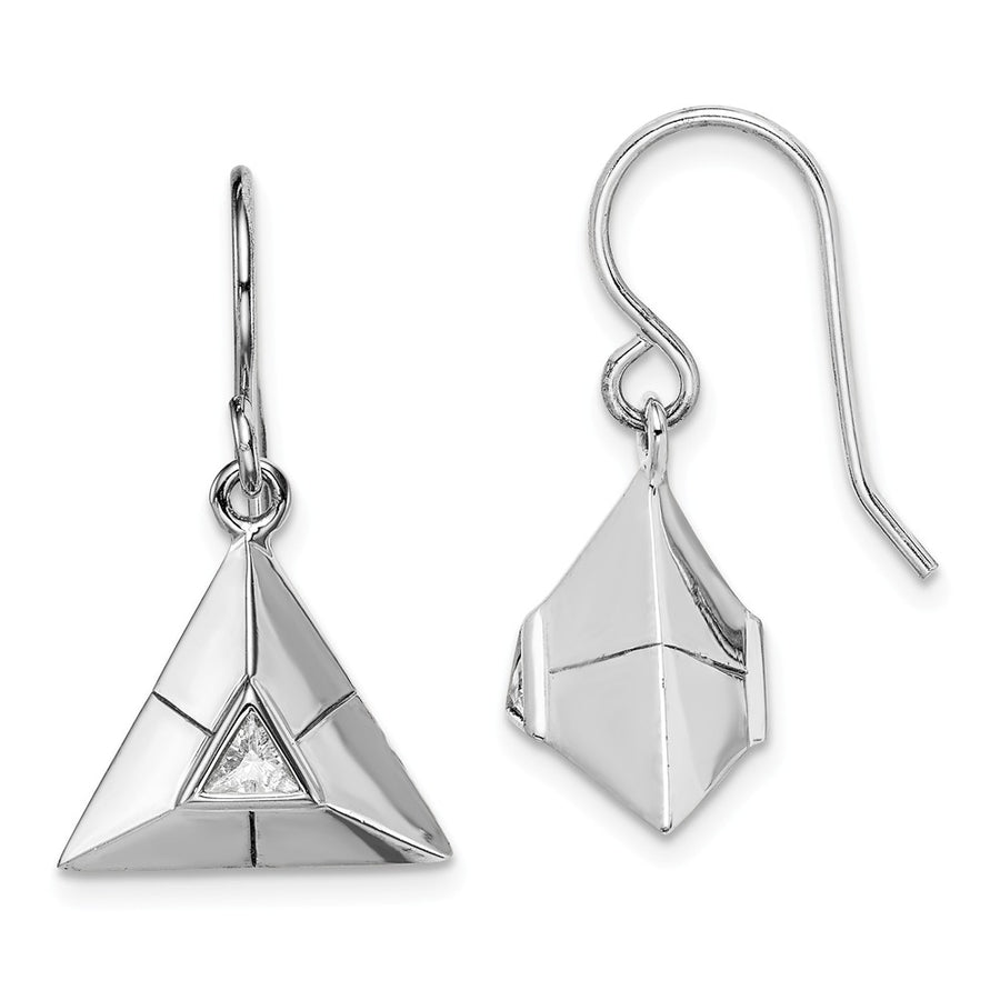 Quality Gold Sterling Silver Rhodium-plated Triangular Origami CZ Dangle Earrings