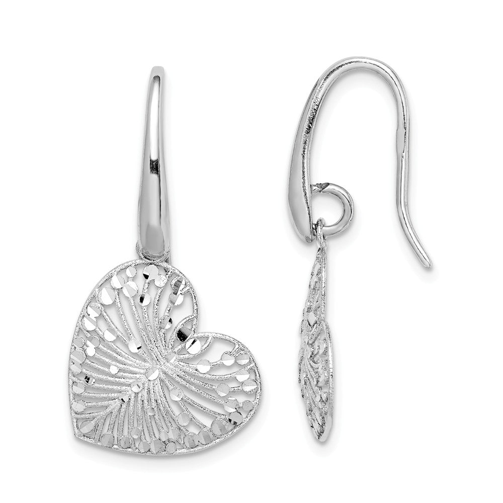 Quality Gold Sterling Silver Rhodium-plated Brushed & Polished Heart Dangle Earrings