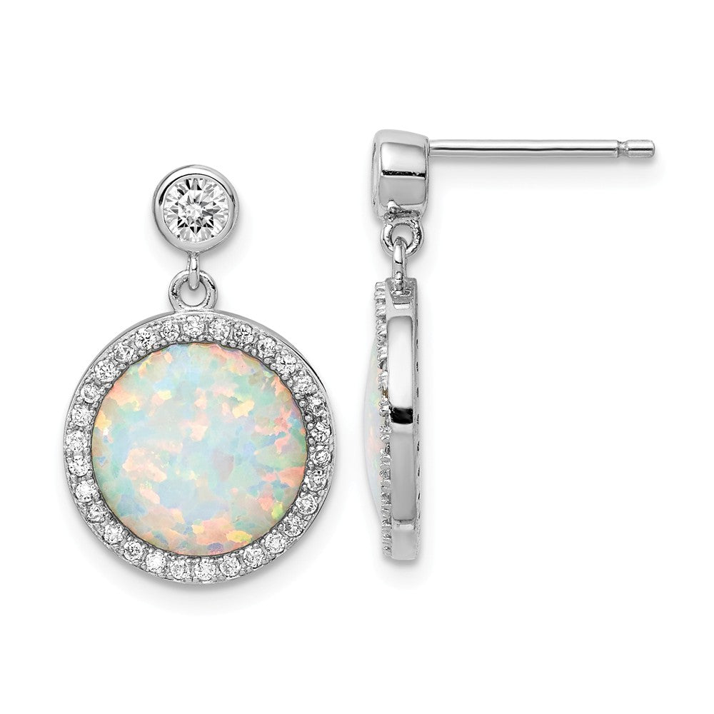 Quality Gold Sterling Silver Rhodium-plated Lab Created Opal & CZ Post Dangle Earrings