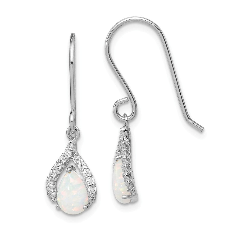 Quality Gold Sterling Silver Rhodium Plated CZ & Lab Created Opal Dangle Earrings