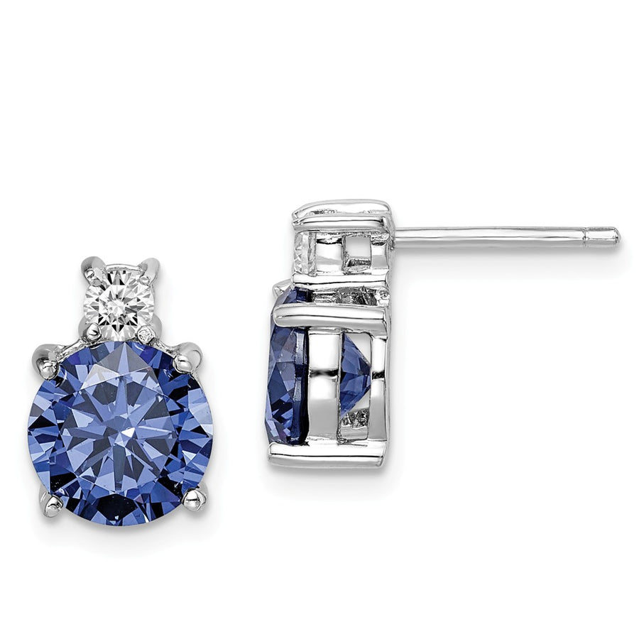 Quality Gold Sterling Silver Rhod-plated Blue and White CZ Stud Earrings