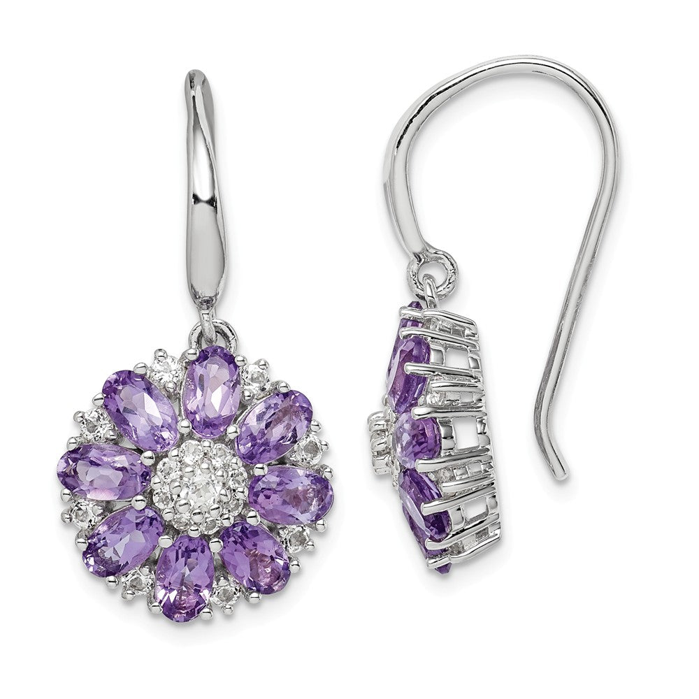 Quality Gold Sterling Silver Rhodium-plated Amethyst & White Topaz Dangle Earrings