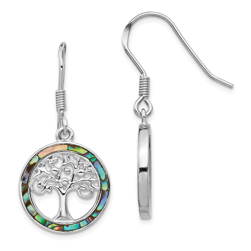 Quality Gold Sterling Silver Rhodium-plated Abalone Circle Tree Dangle Earrings