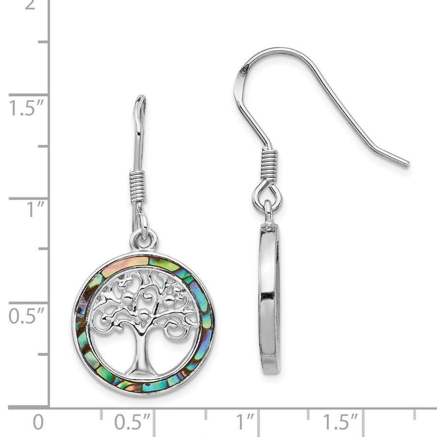 Quality Gold Sterling Silver Rhodium-plated Abalone Circle Tree Dangle Earrings