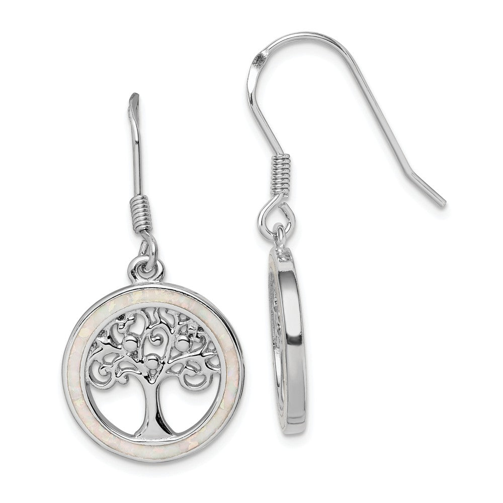 Quality Gold Sterling Silver Rhodium-plated Created Opal Circle Tree Dangle Earrings