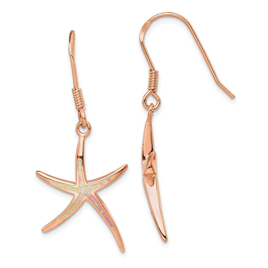 Quality Gold Sterling Silver Rose-tone Opal Inlay Star Fish Dangle Earrings