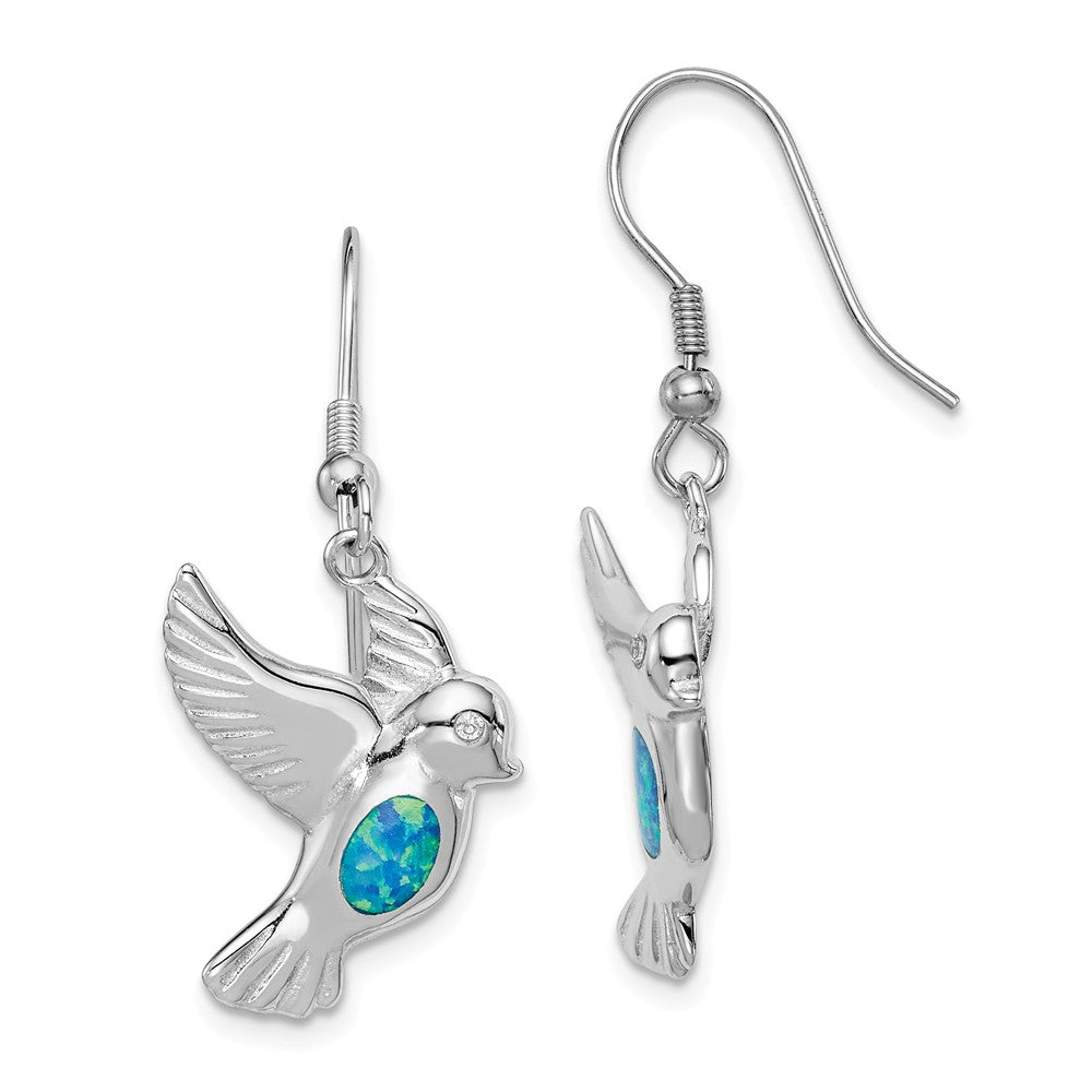 Quality Gold Sterling Silver Rhodium-plated Created Blue Opal Bird Dangle Earrings