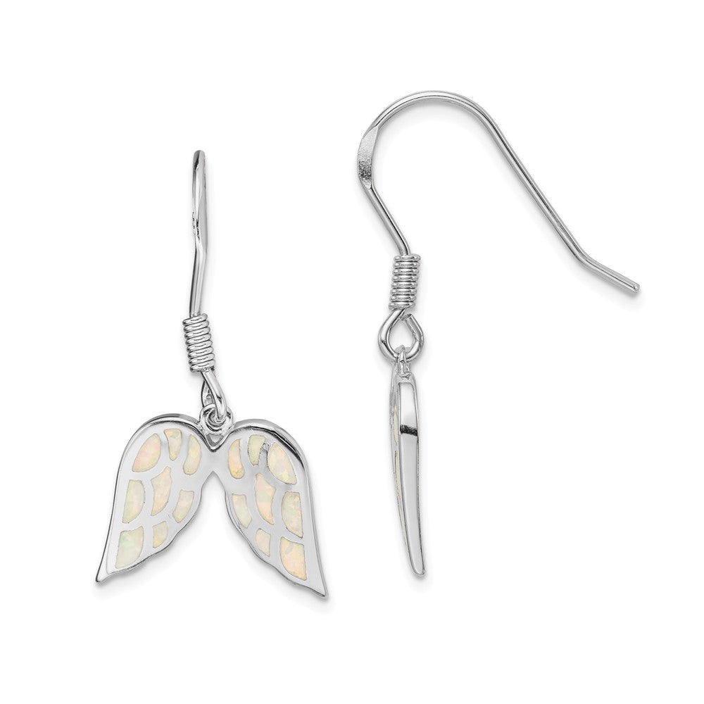 Quality Gold Sterling Silver Rhodium-plated Opal Inlay Wing Dangle Earrings