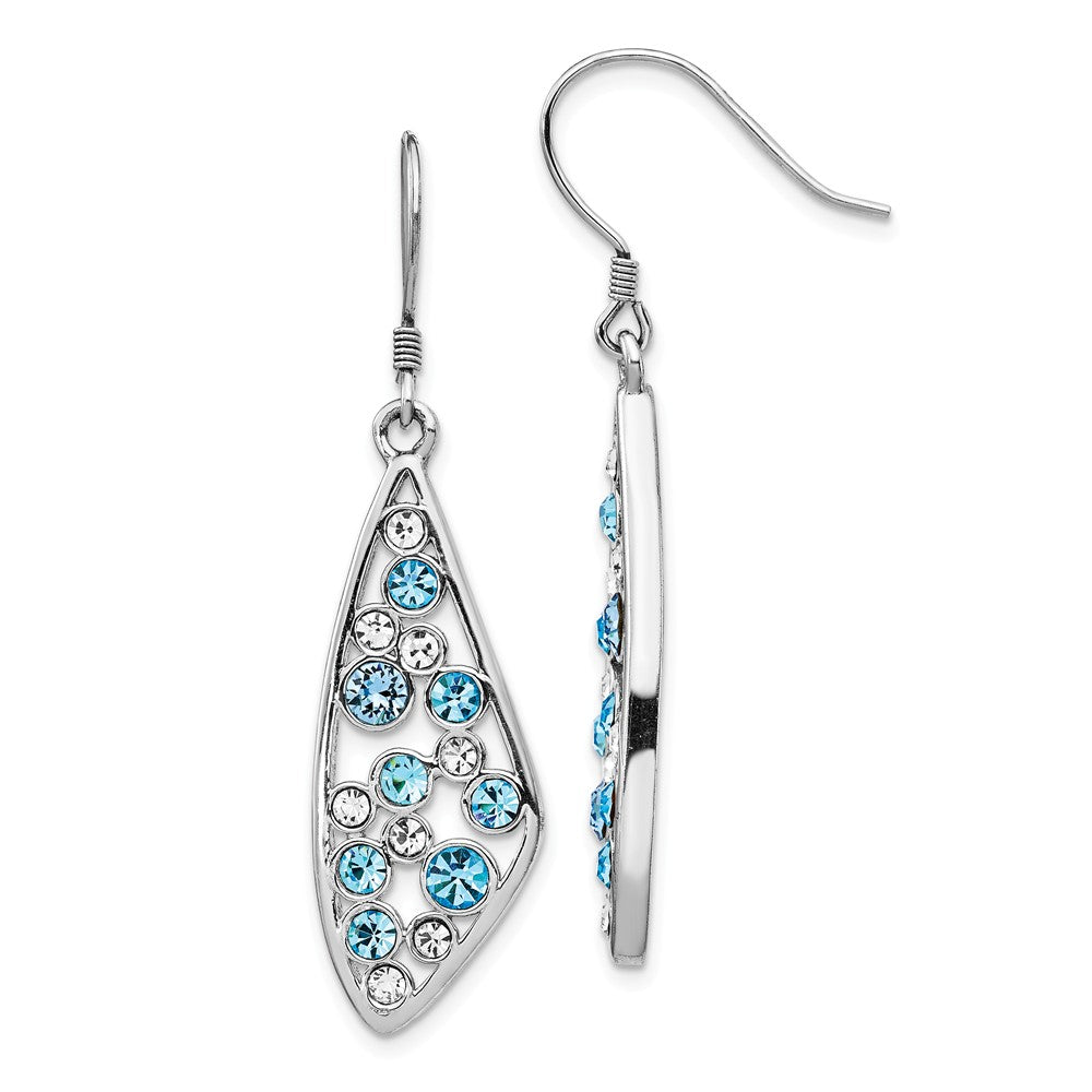 Quality Gold Sterling Silver Rhodium-plated Clear & Blue Crystal Wing Dangle Earrings