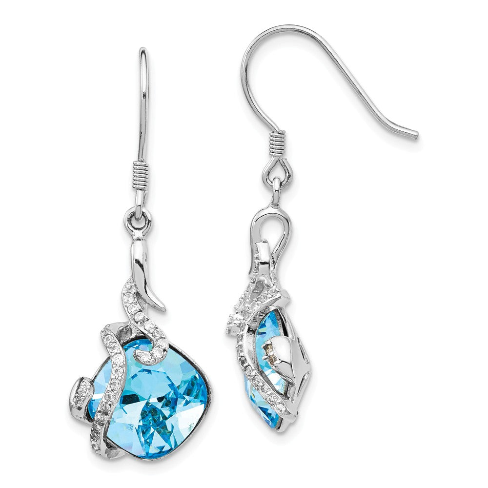 Quality Gold Sterling Silver Rhodium-plated Clear & Blue Cushion Crystal Dangle Earrings