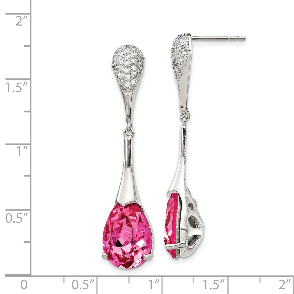 Quality Gold Sterling Silver RH-plated Clear & Pink Crystal Teardrop Dangle Post Earring