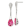 Quality Gold Sterling Silver RH-plated Clear & Pink Crystal Teardrop Dangle Post Earring