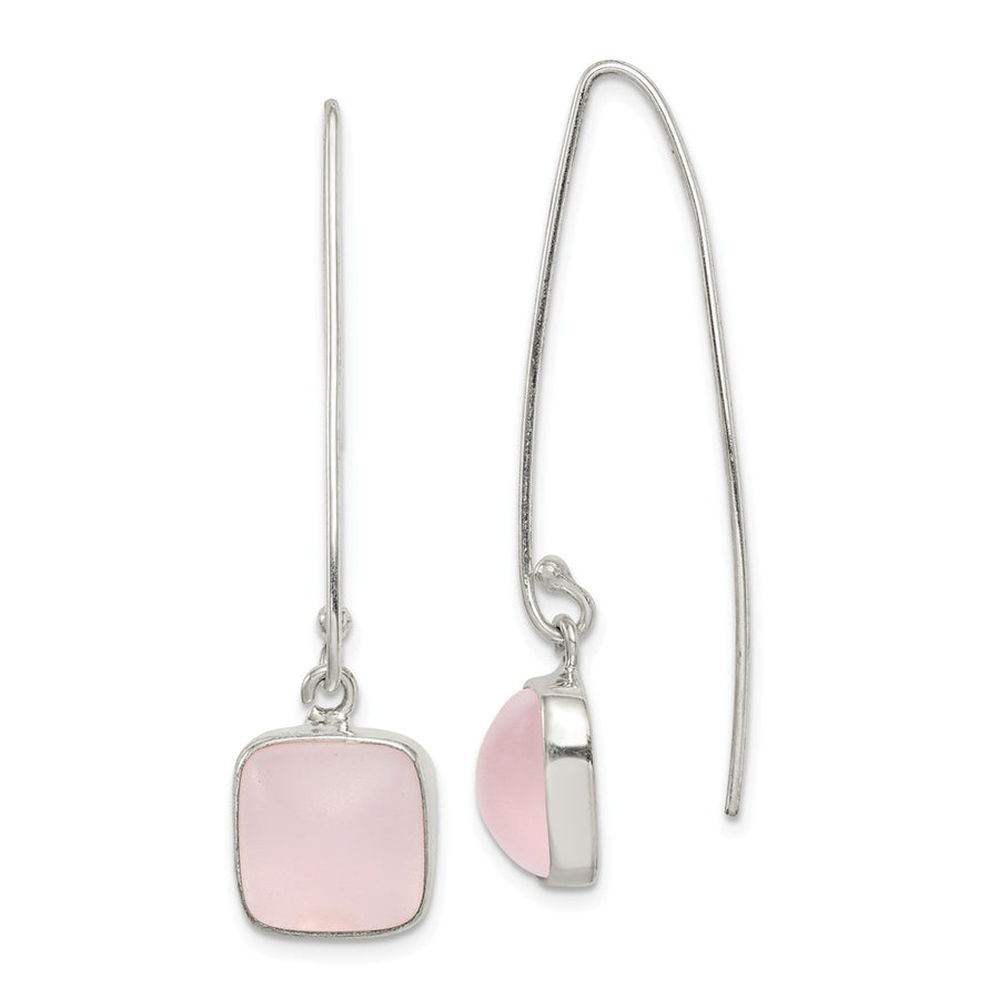 Quality Gold Sterling Silver Pink Sea Glass Dangle Earrings