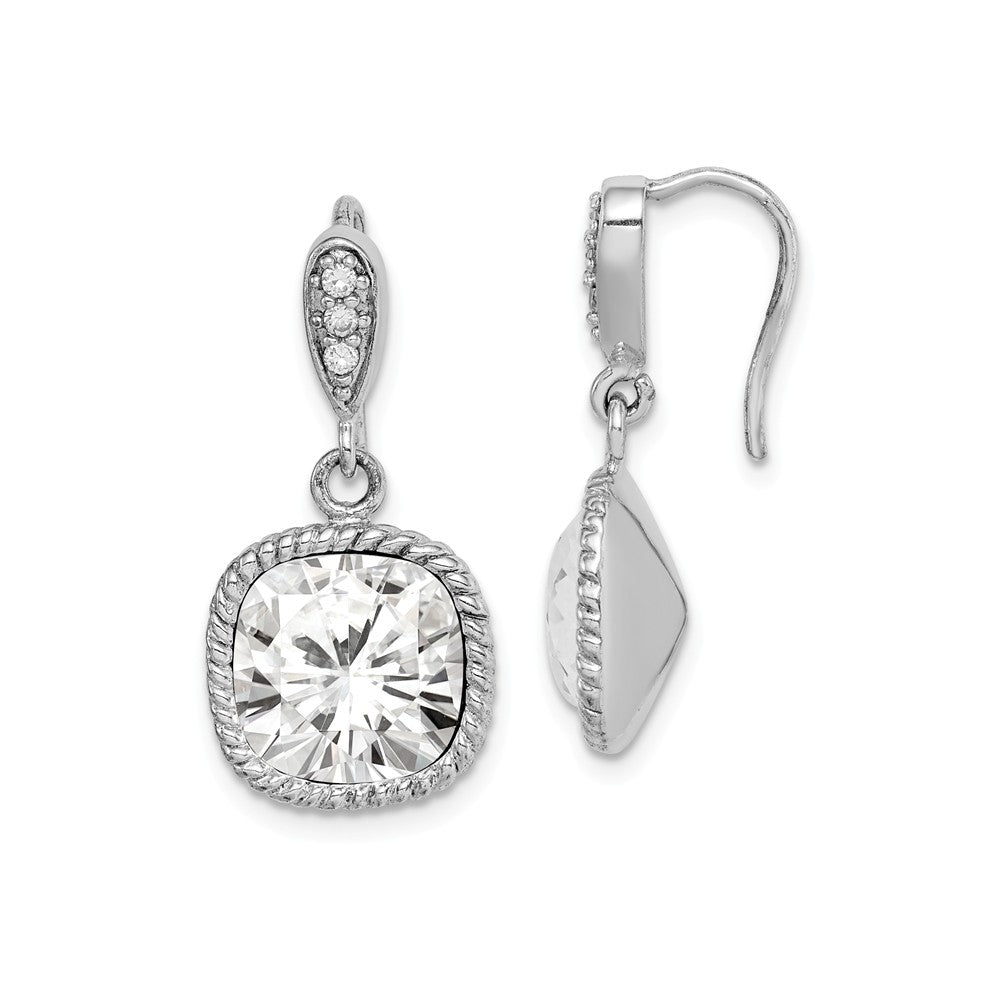 Quality Gold Sterling Silver Rhodium-plated Clear Cushion Crystal Dangle Earrings