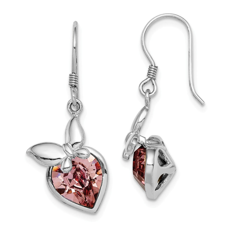 Quality Gold Sterling Silver Rhodium-plated Pink Crystal Butterfly Heart Dangle Earrings