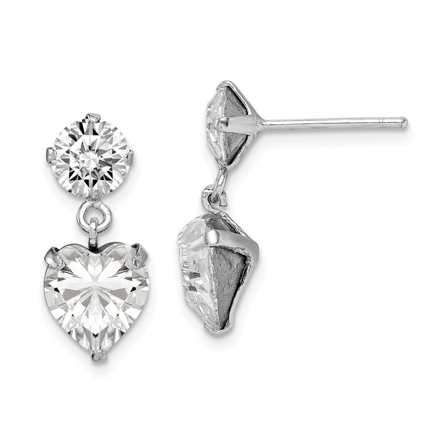 Quality Gold Sterling Silver Rhodium-plated Swarovski Crystal Heart Dangle Post Earrings