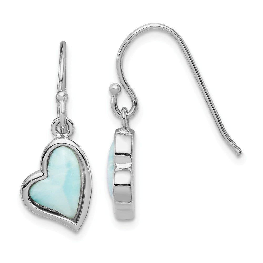 Quality Gold Sterling Silver Rhodium-plated Light Blue Larimar Heart Dangle Earrings