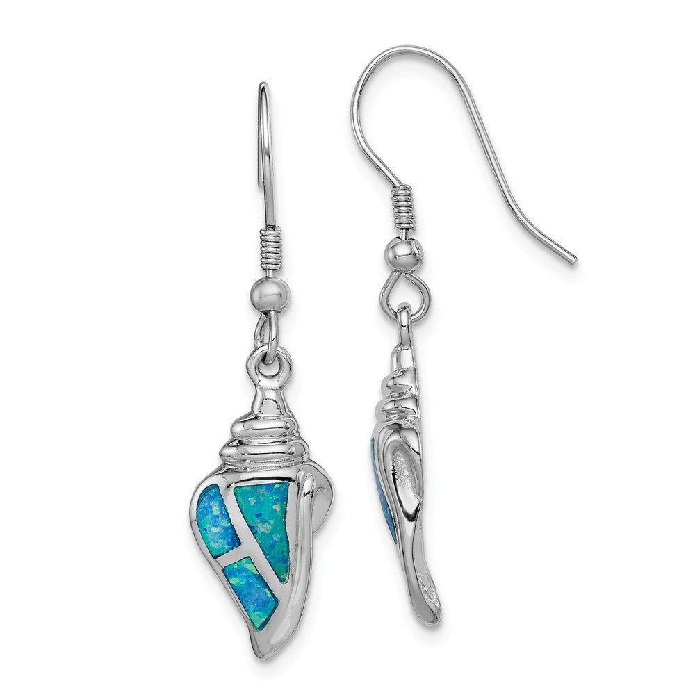 Quality Gold Sterling Silver Rhodium-plated Created Blue Opal Seashell Dangle Earrings