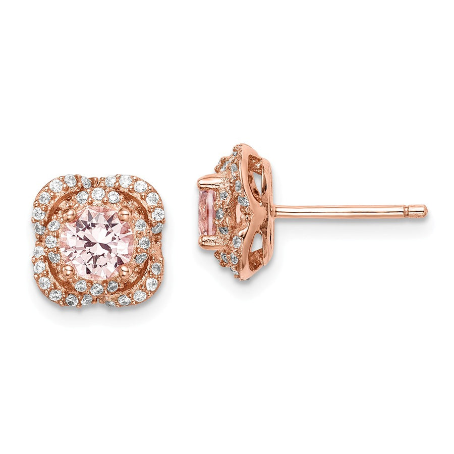 Quality Gold Sterling Silver Rose Gold-plated Imitation Pink Sapp White CZ Stud Earring