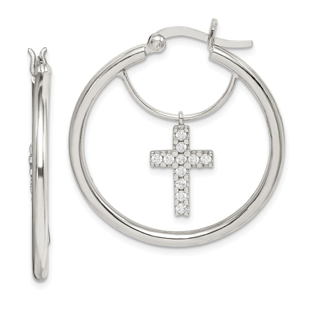 Quality Gold Sterling Silver CZ Cross Hoop Earrings