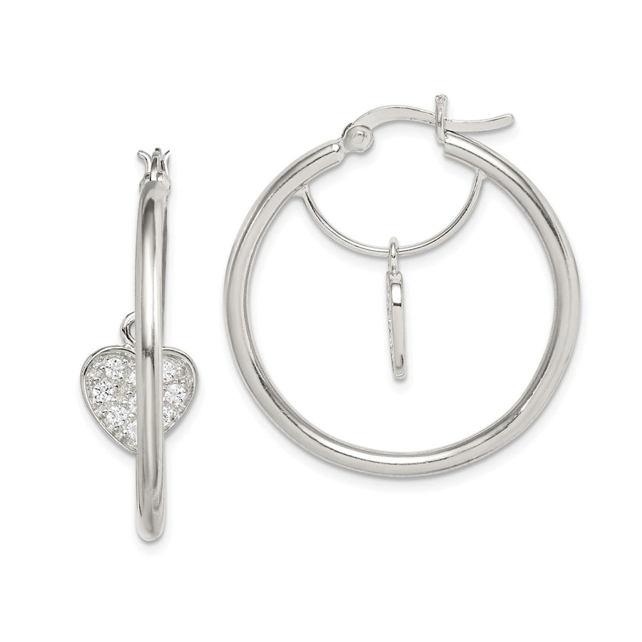 Quality Gold Sterling Silver CZ Heart Hoop Earrings