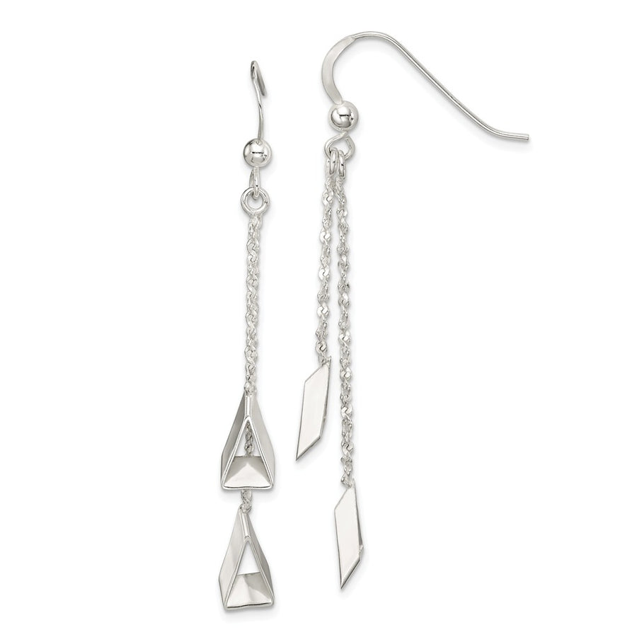 Quality Gold Sterling Silver 3-D Triangle Dangle Earrings