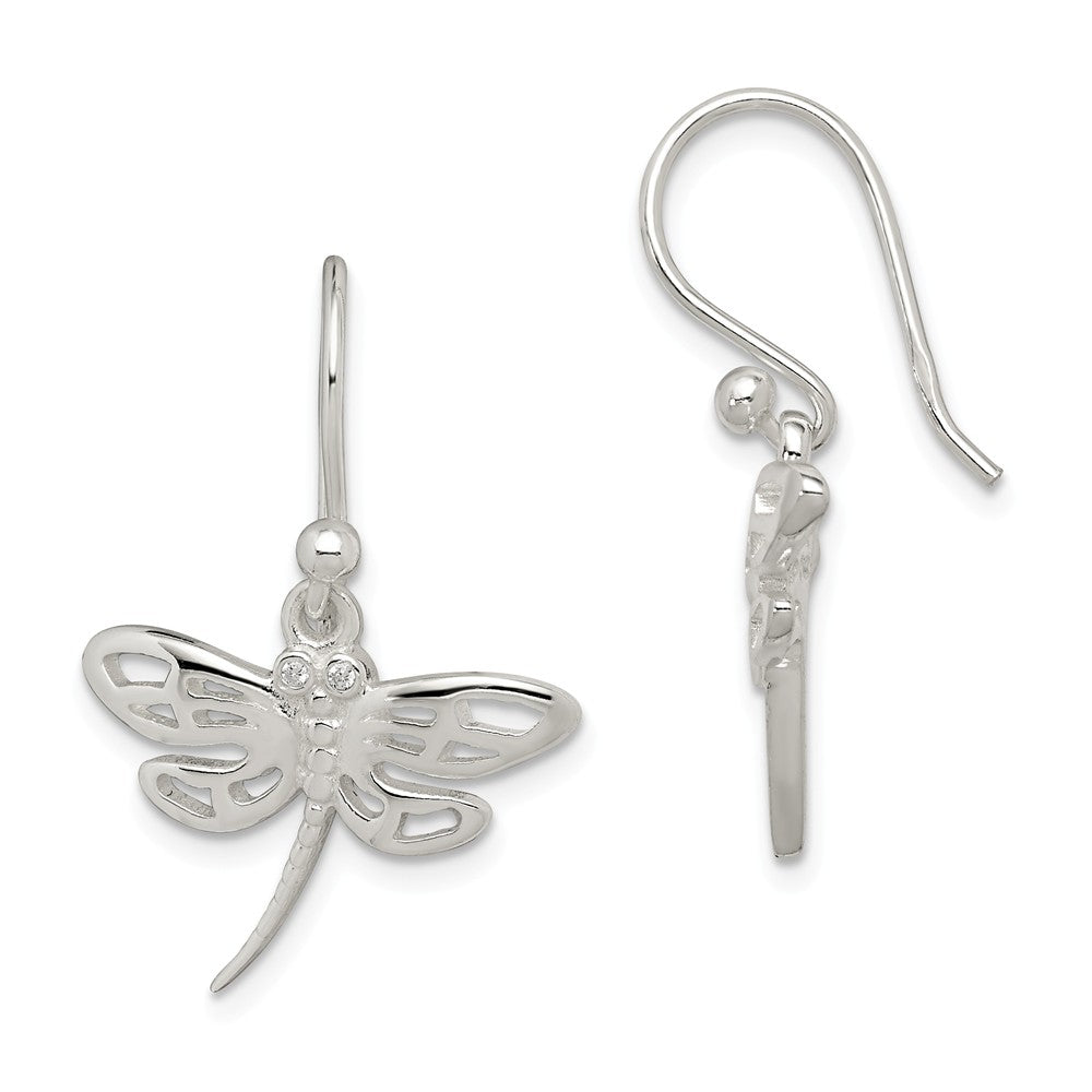 Quality Gold Sterling Silver CZ Dragonfly Dangle Earrings