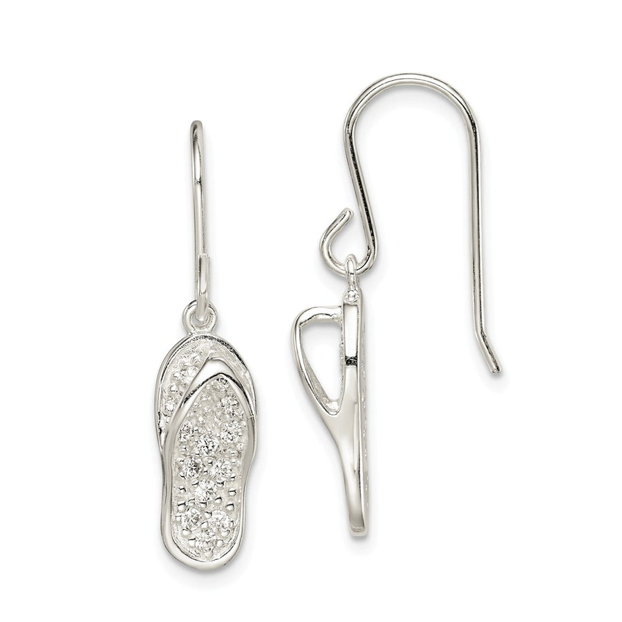 Quality Gold Sterling Silver CZ Flip-Flop Dangle Earrings