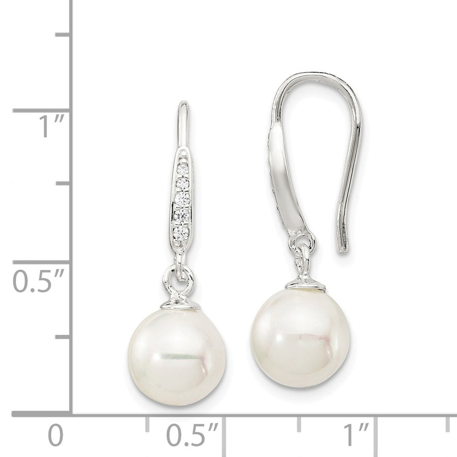 Quality Gold Sterling Silver CZ & Imitation Shell Pearl Dangle Earrings