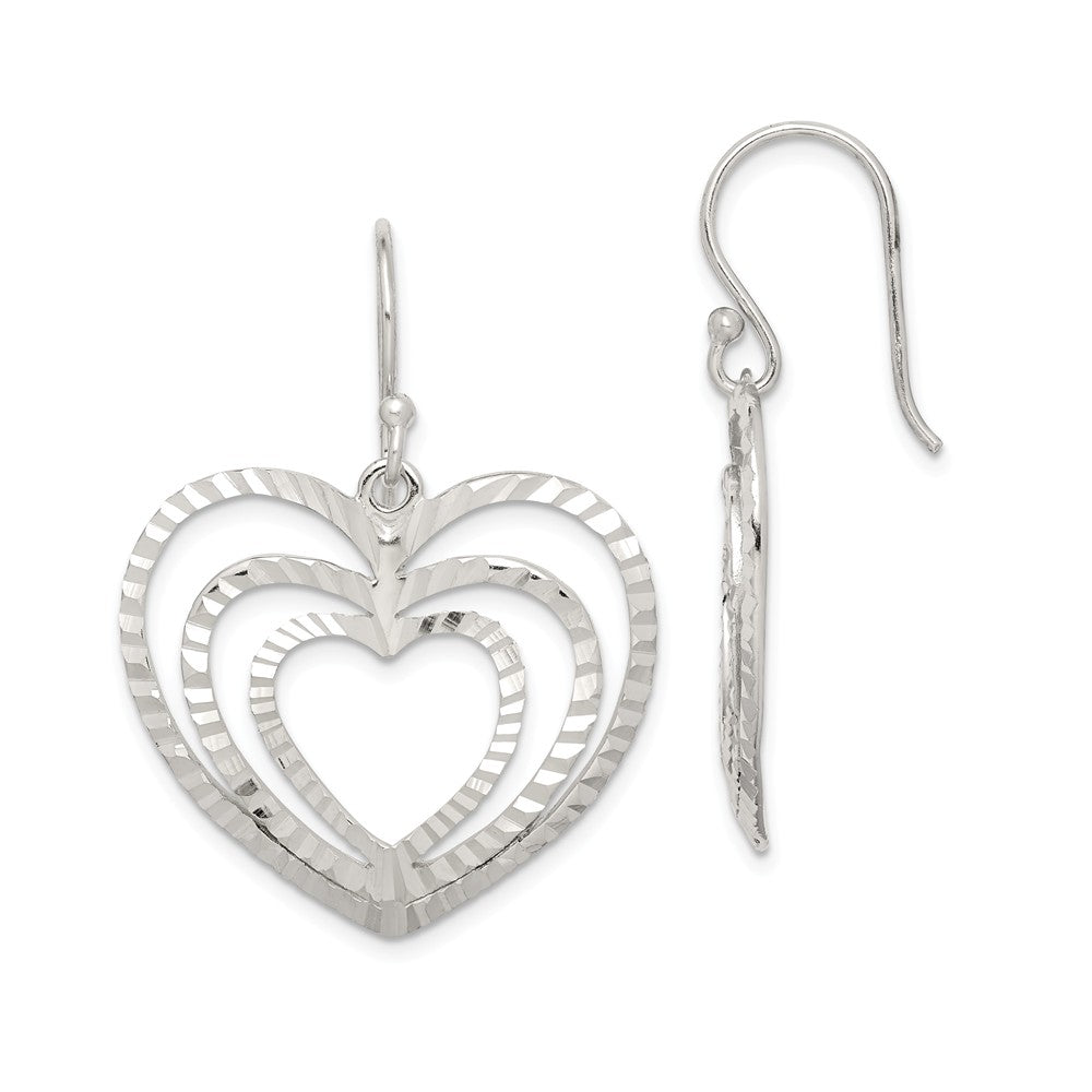 Quality Gold Sterling Silver Diamond-cut Heart Dangle Earrings