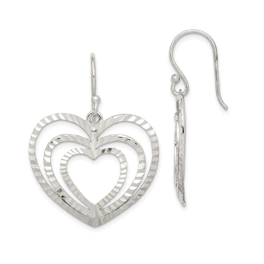 Quality Gold Sterling Silver Diamond-cut Heart Dangle Earrings