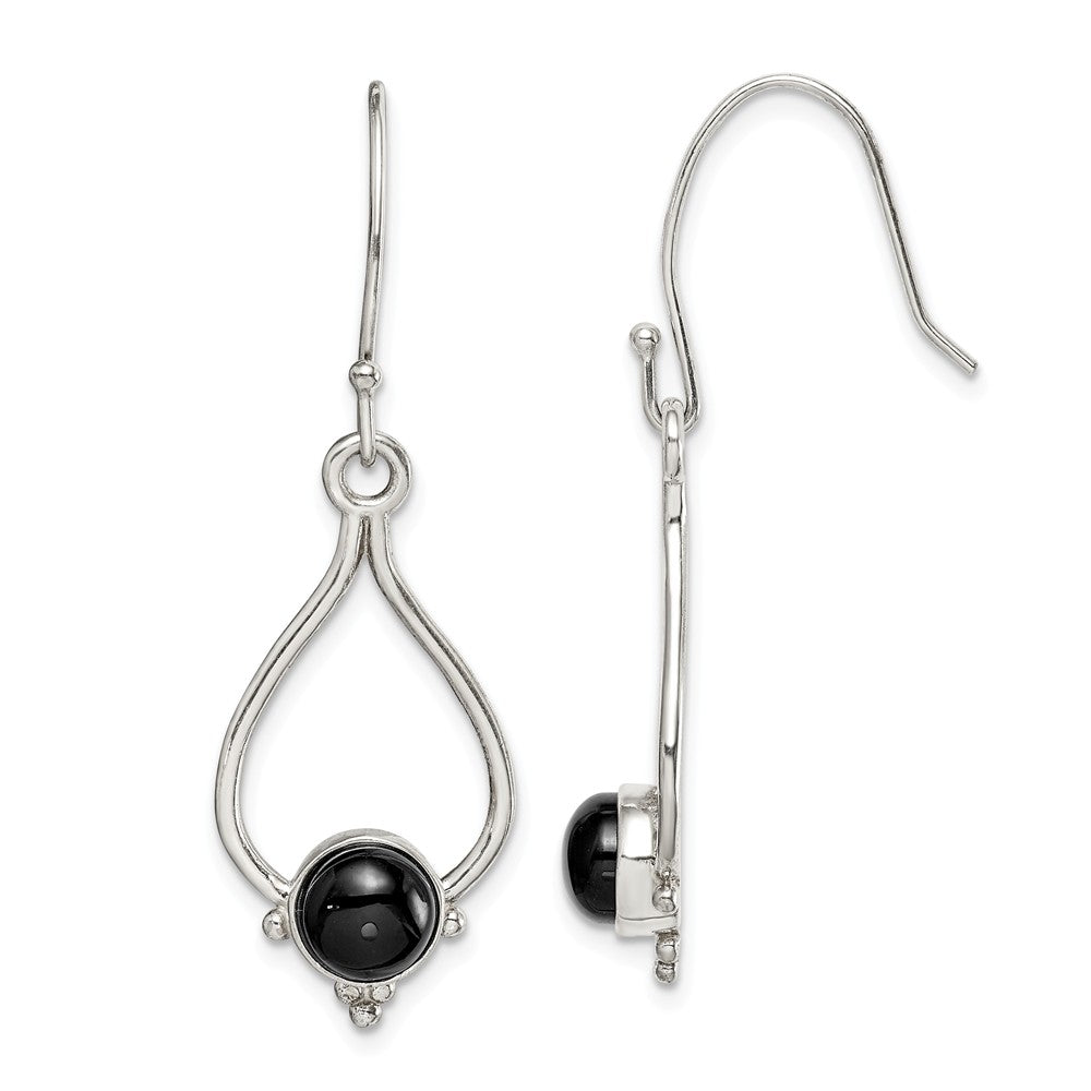 Quality Gold Sterling Silver Rhodium-plated Round Onyx Teardrop Dangle Earrings