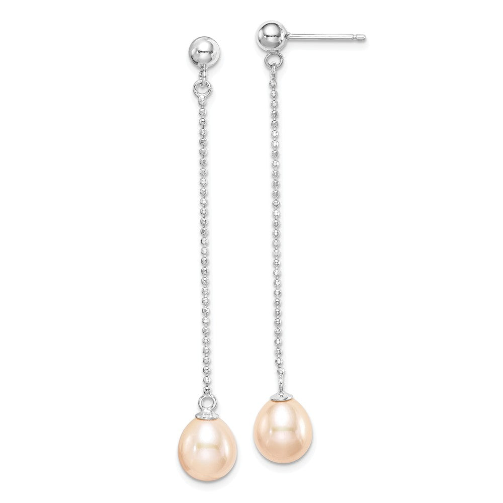 Quality Gold Sterling Silver 7-8mm FWC Pink Pearls Post Dangle Earrings