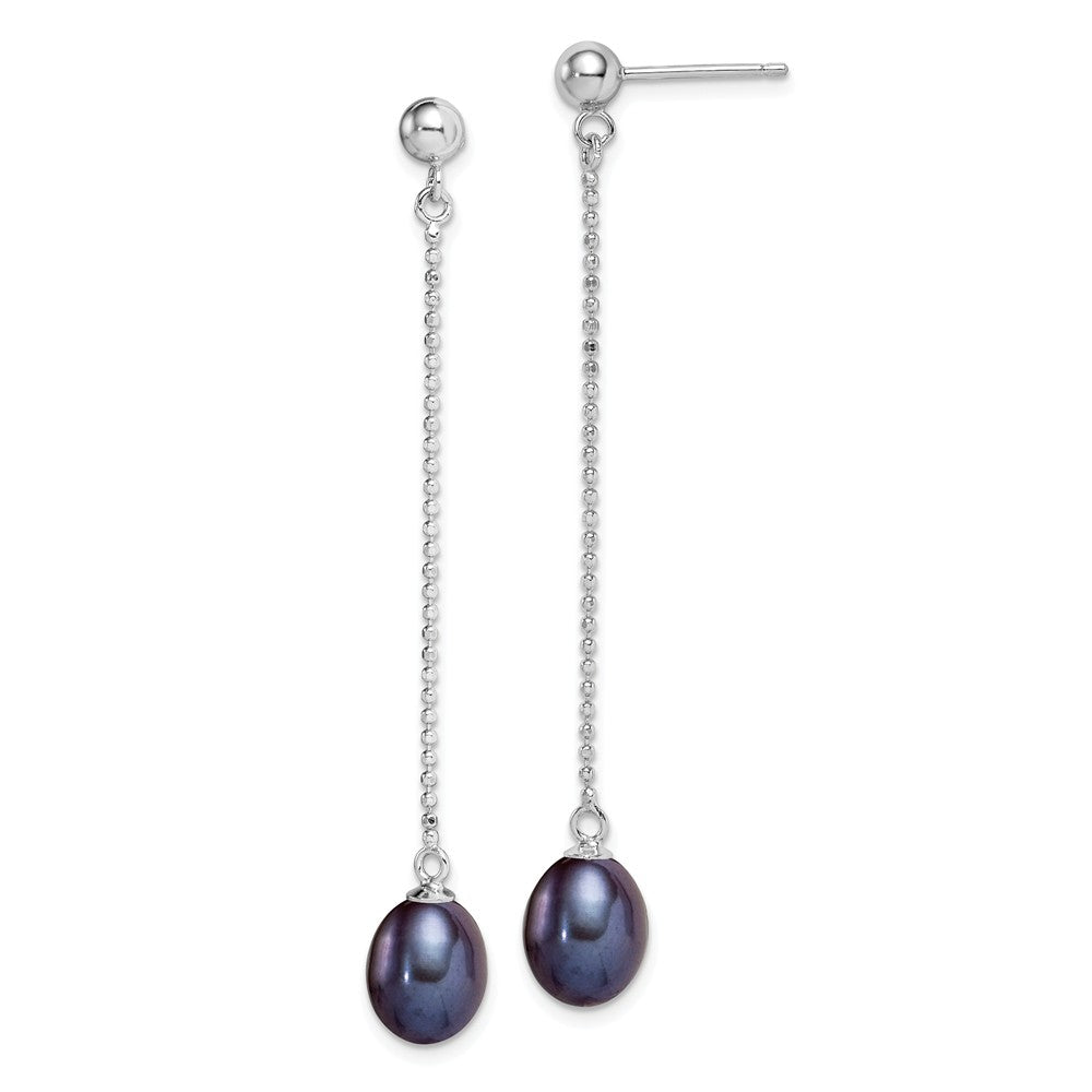 Quality Gold Sterling Silver 7-8mm FWC Black Pearls Post Dangle Earrings