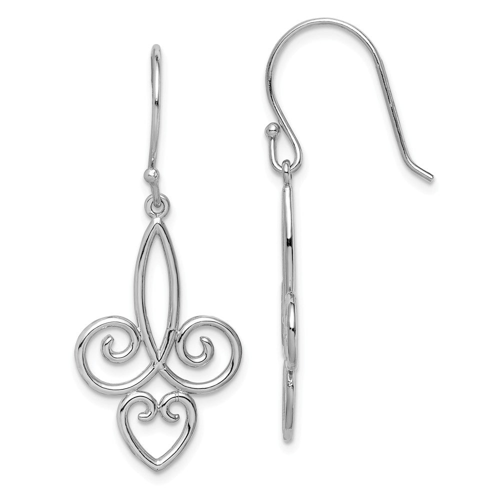 Quality Gold Sterling Silver Rhodium-plated Fleur de Lis Dangle Earrings