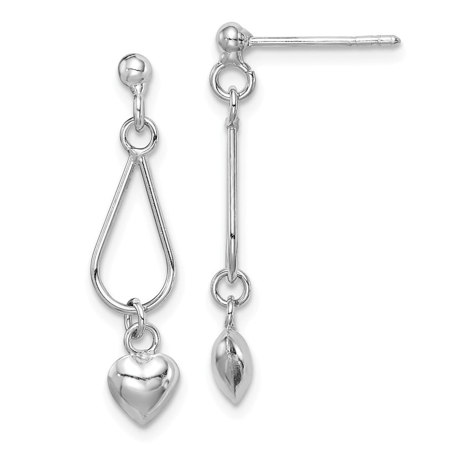 Quality Gold Sterling Silver Rhodium-plated Heart Puffed Dangle Earrings