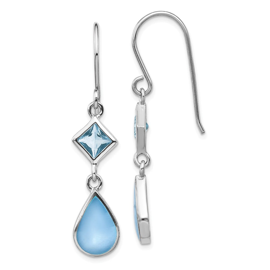 Quality Gold Sterling Silver Rhodium-plated Blue CZ & Blue MOP Dangle Earring