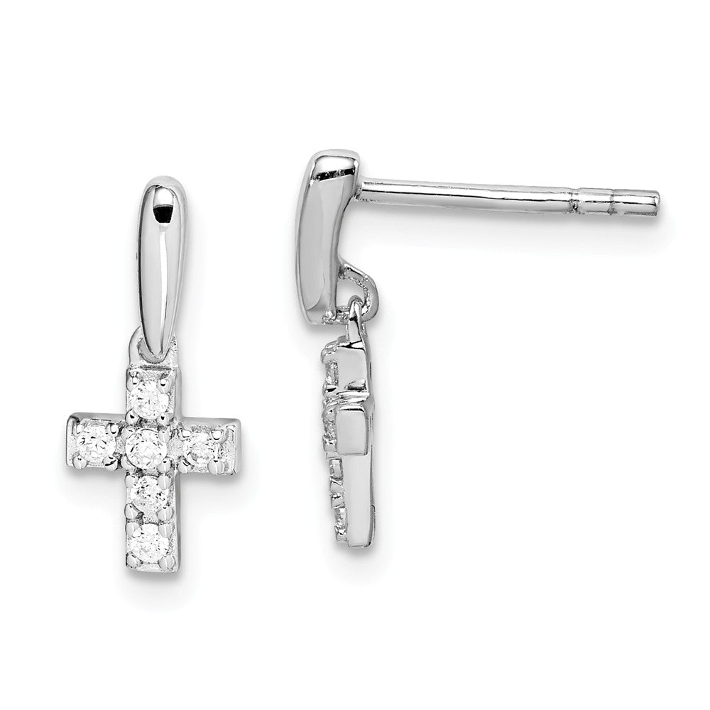 Quality Gold Sterling Silver Rhodium-plated Tiny CZ Cross Dangle Post Earrings