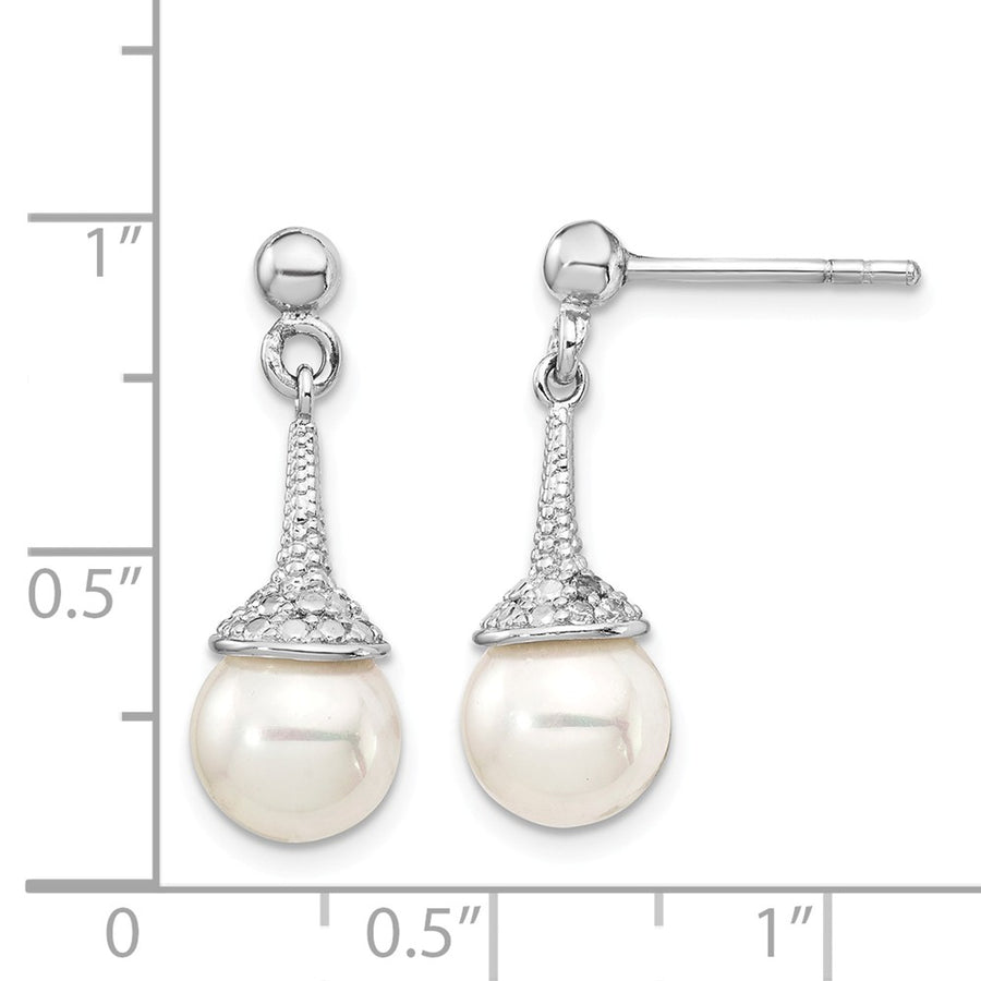 Quality Gold Sterling Silver Rh-pl Plated CZ & Imitation Shell Pearl Dangle Earrings