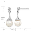 Quality Gold Sterling Silver Rh-pl Plated CZ & Imitation Shell Pearl Dangle Earrings