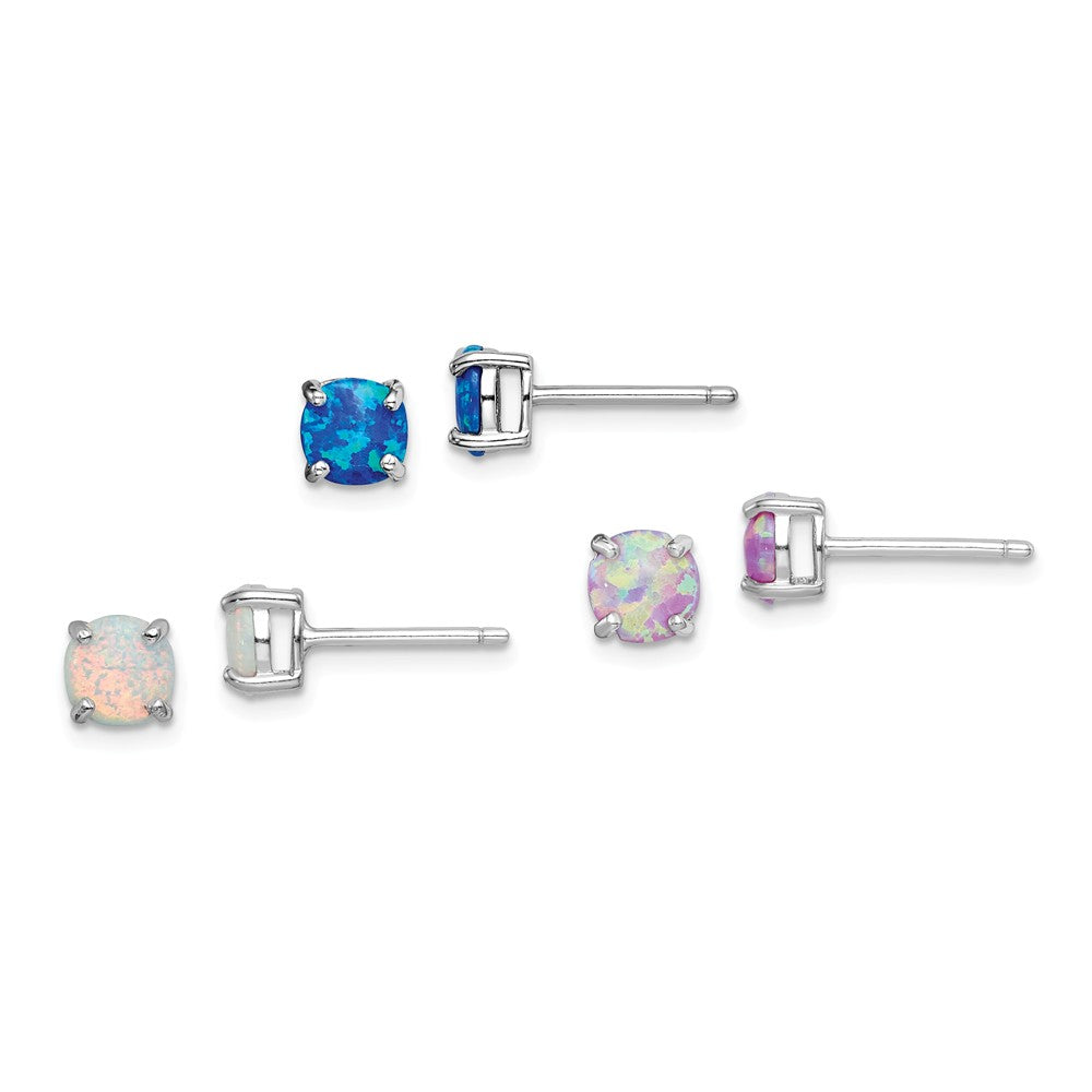 Quality Gold Sterling Silver Rhodium-plated Created Opal Set of 3 Stud Earrings