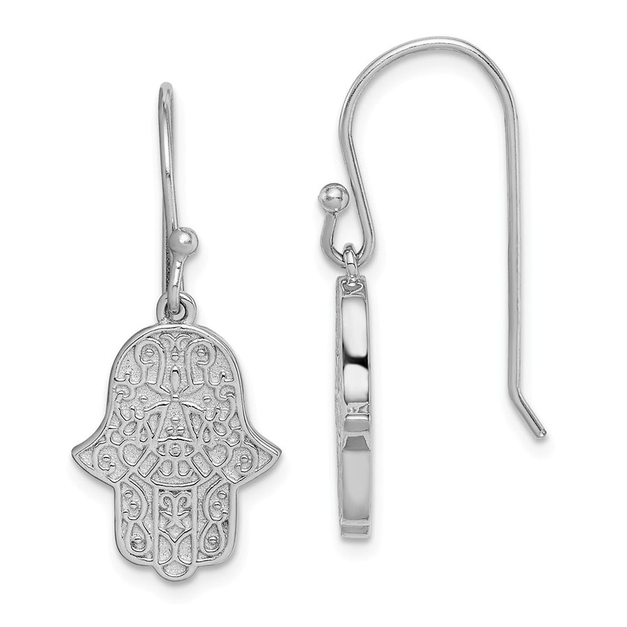 Quality Gold Sterling Silver Rhodium-plated Filigree Hamsa Dangle Hook Earrings