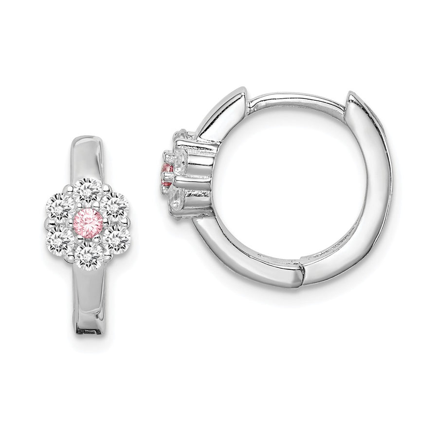 Quality Gold Sterling Silver Rhodium-plated Pink & White CZ Flower Hoop Earrings