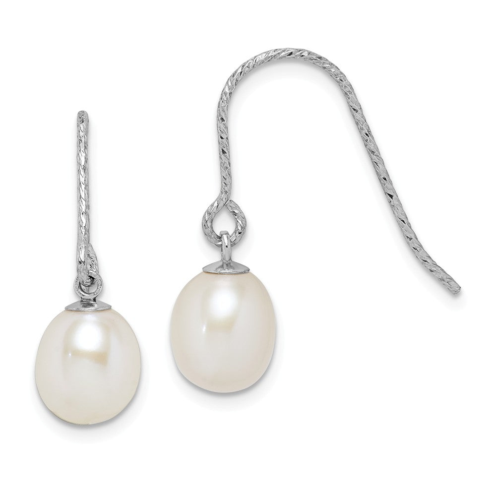 Quality Gold Sterling Silver Rhod-plat 6-7mm White Rice FWC Pearl Dangle Earrings