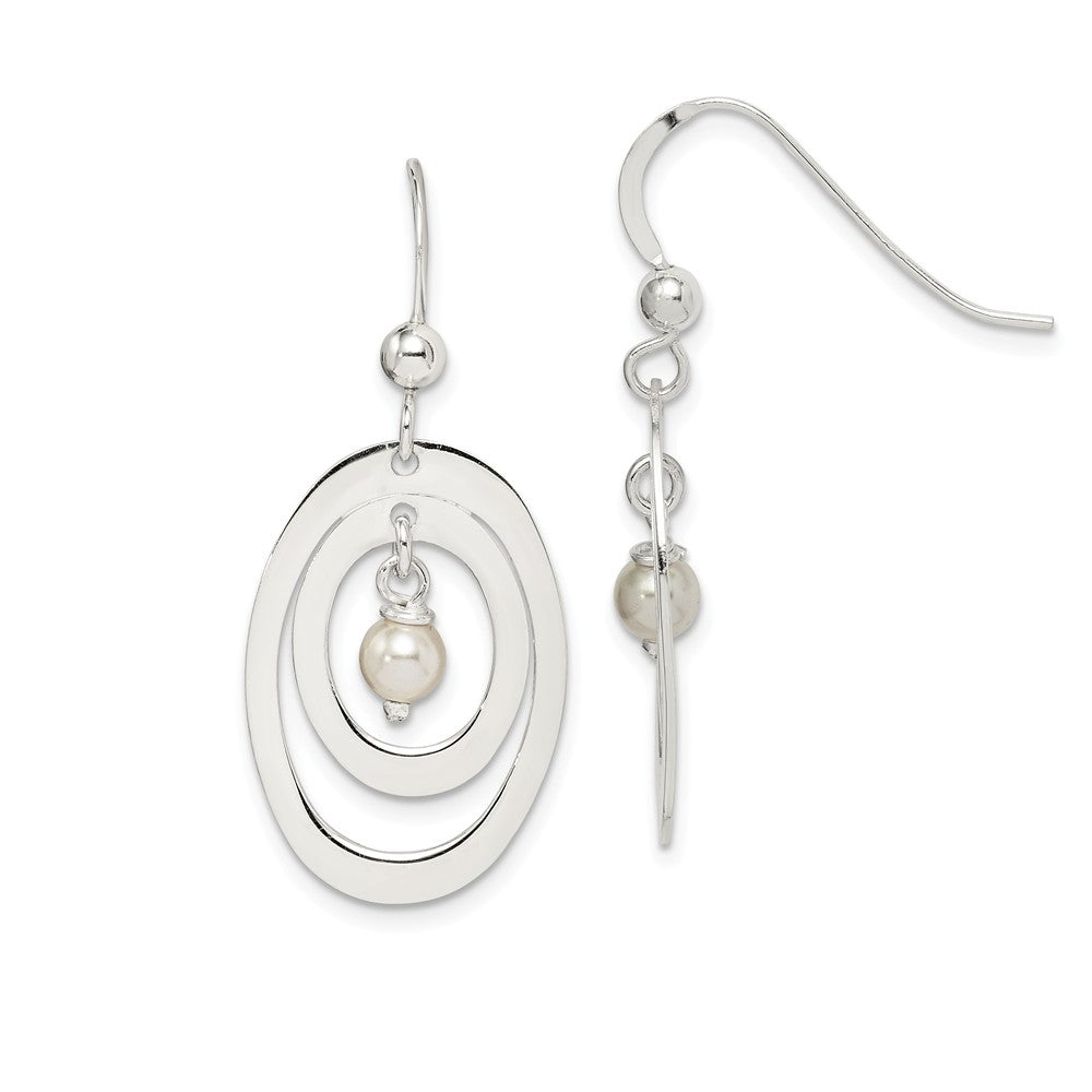 Quality Gold Sterling Silver Circle with Swarovski Simulated Pearl Dangle Earrings