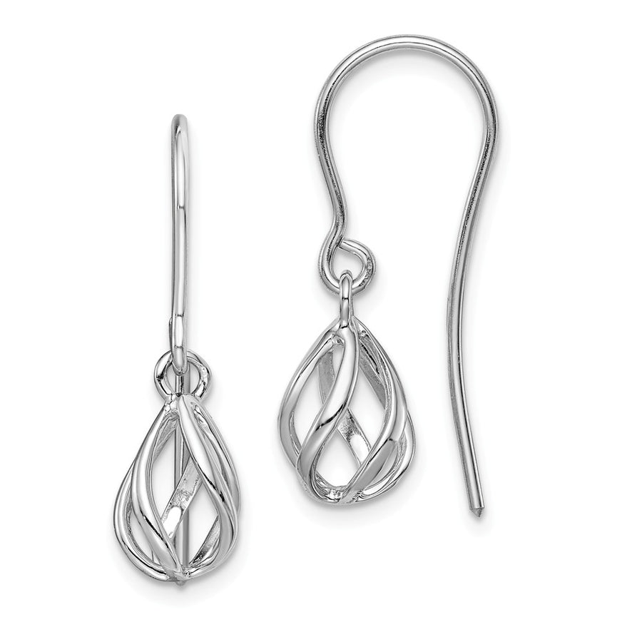 Quality Gold Sterling Silver Rhodium-plated Polished Teardrop Cage Dangle Earrings