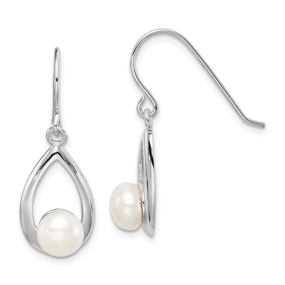 Quality Gold Sterling Silver Rhod-plat 6-7mm White Button FWC Pearl Dangle Earrings