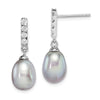 Quality Gold Sterling Silver Rhod-plat 8-9mm Grey FWC Pearl CZ Post Dangle Earrings