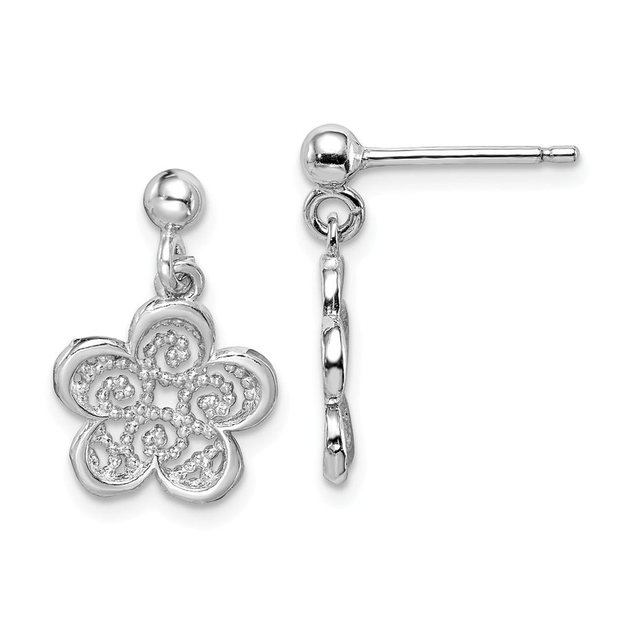 Quality Gold Sterling Silver Rhodium-plated Polished Filigree Flower Dangle Earrings